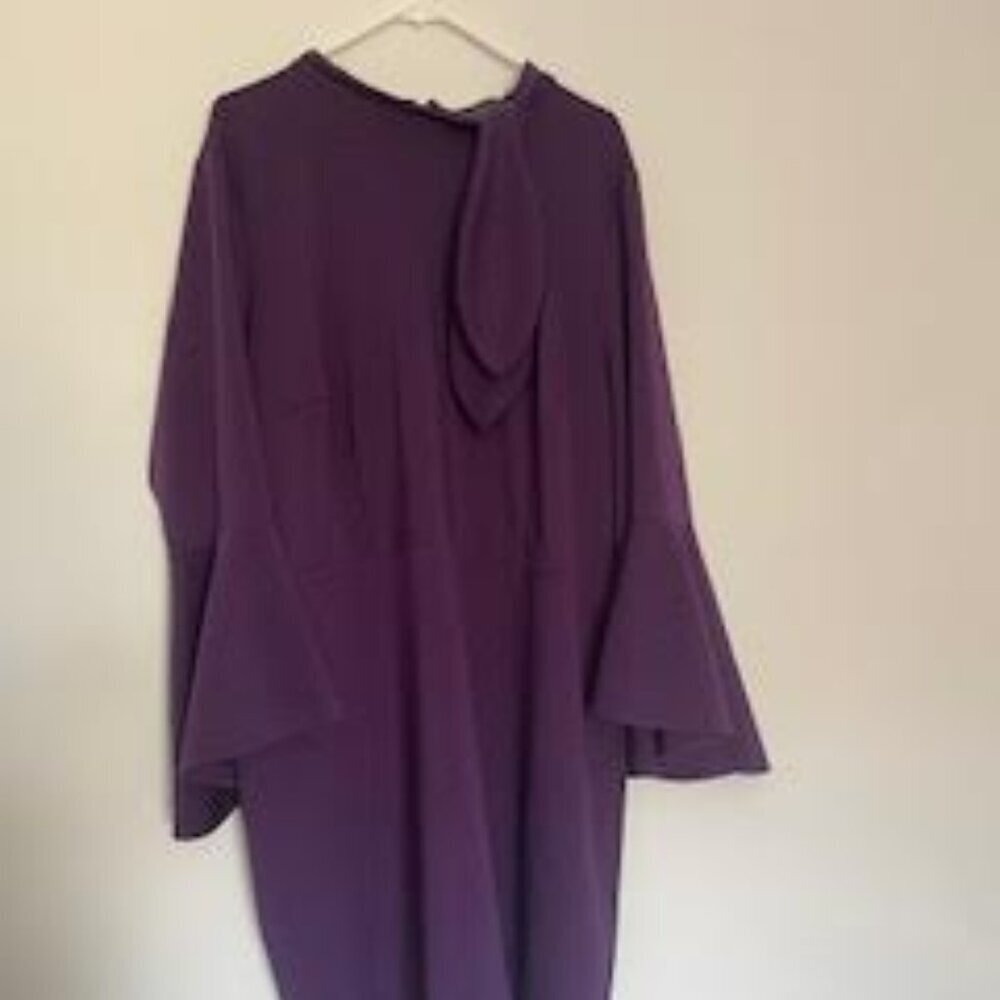 Eloquii Purple Ruffle Trumpet Long Sleeve Stretch Dress - Plus Size 26